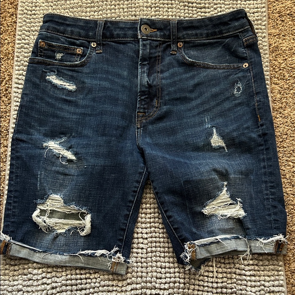 American Eagle Outfitters Dark Blue Distressed Jean Shorts
